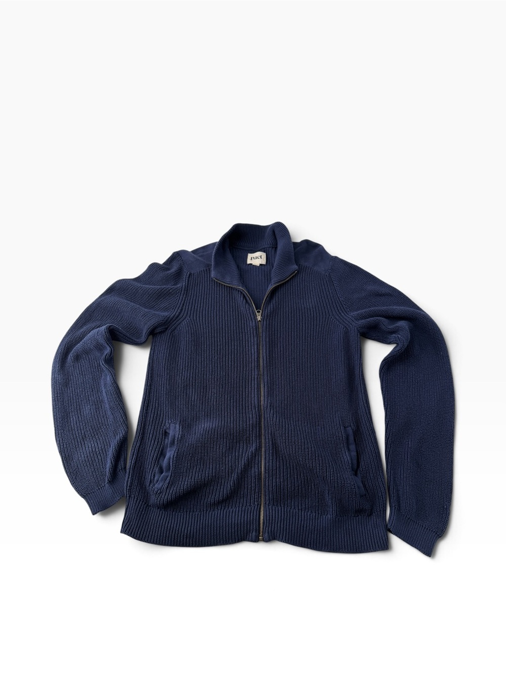 Pact 100% Organic Cotton Navy Zip-Up Ribbed Knit Cardigan Sweater Preppy Men's M